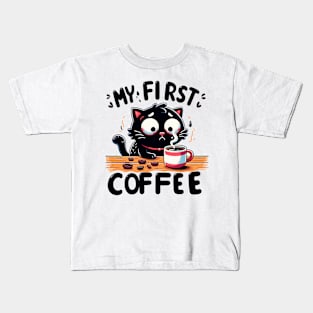 Kitty's Caffeine Shock: First Black Coffee Adventure Kids T-Shirt